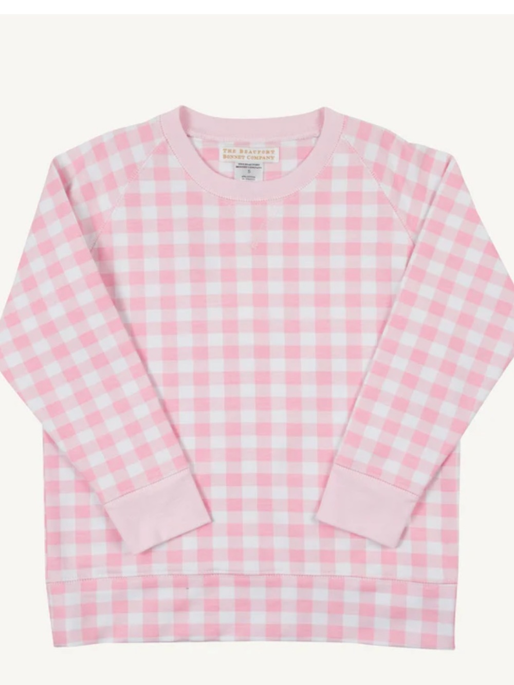 The Beaufort Bonnet  Cassidy Comfy Crewneck Palm Beach Pink Gingham 6